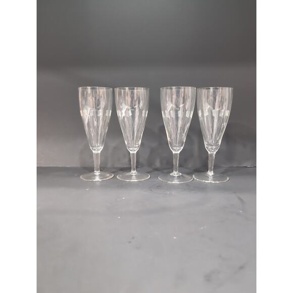 Art Deco Clear‎ Glass Cocktail Goblets, Set of 4 Etched Glasses, Vintage Glasses - Picture 1 of 9